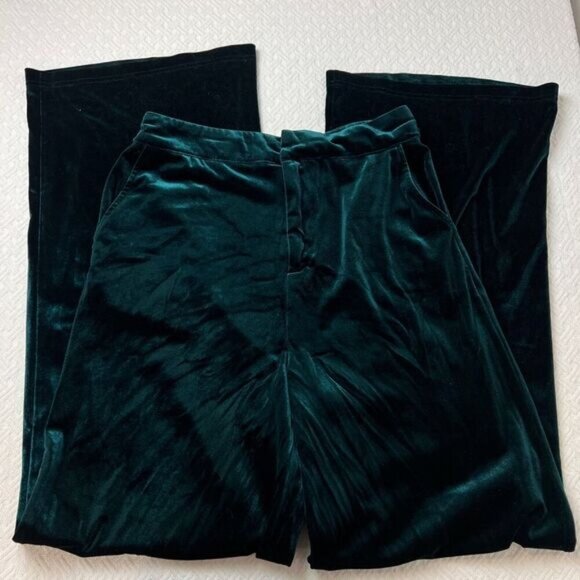 Forever 21 Women's Size Medium Green Velvet Velour Flowy Wide Leg Pants F21 - Picture 4 of 15